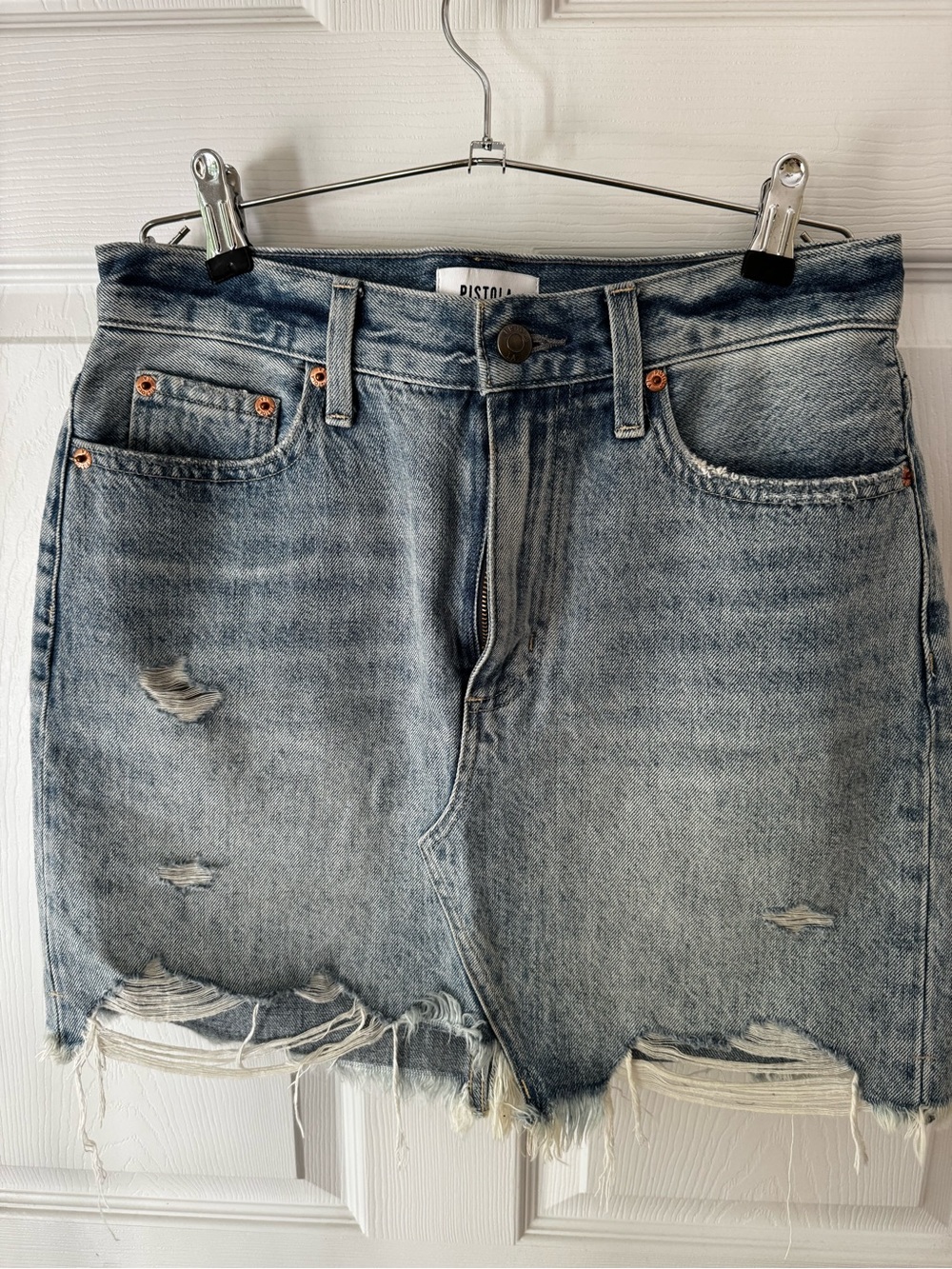 Pistola Distressed Denim Mini Skirt Raw Hem Size 26